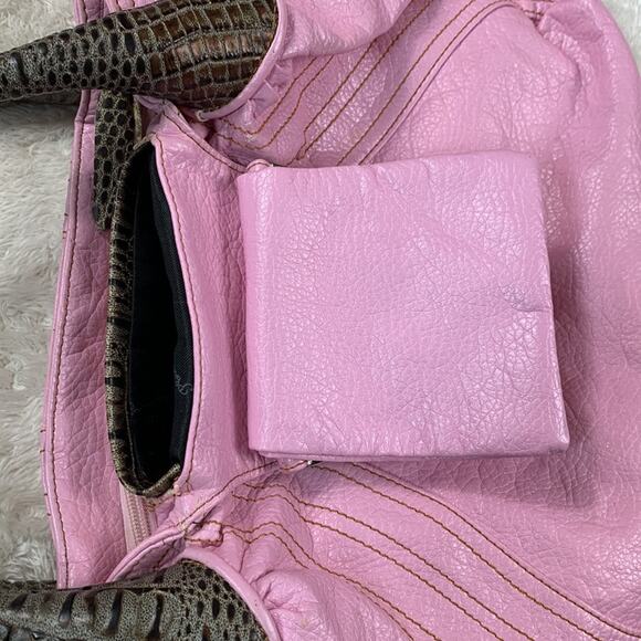 La Philipe faux croc handle oversized pink hobo bag - Picture 9 of 15